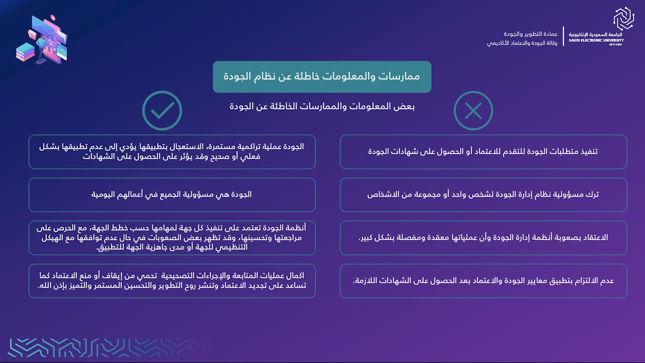 ممارسات والمعلومات خاطئة عن نظام الجودة Ar